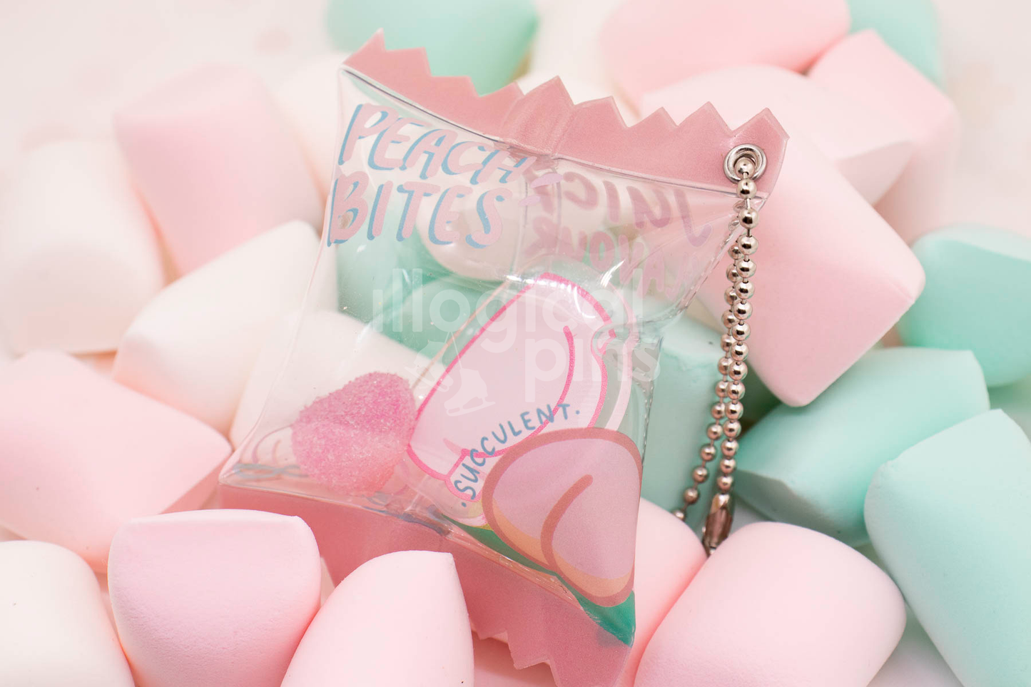 Peach Bites Candy Bag Keychain
