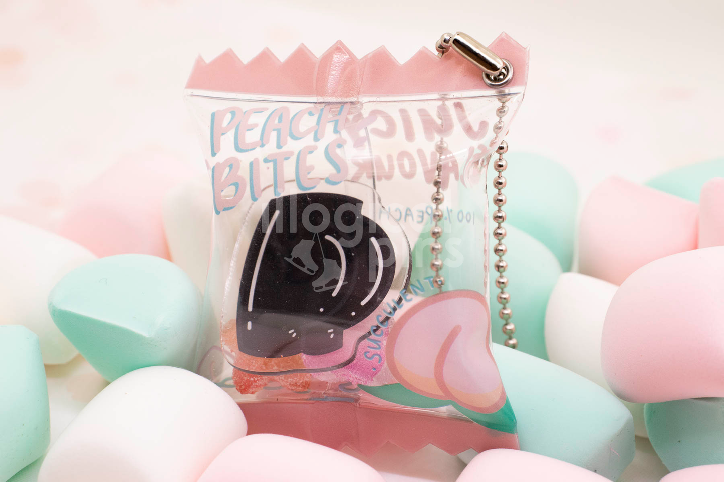 Peach Bites Candy Bag Keychain
