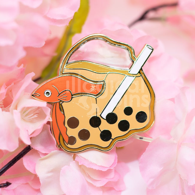 Bubble Tea Betta Enamel Pin