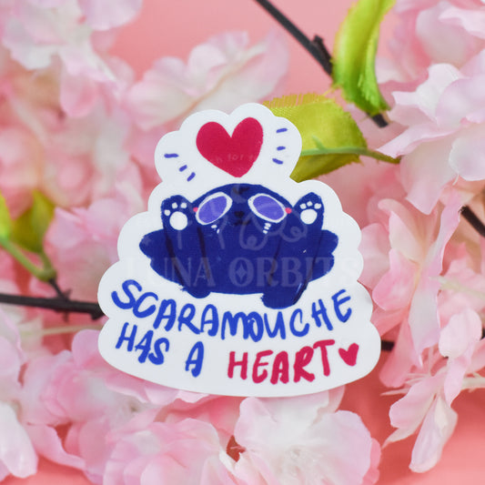 Scarameowche Has A Heart Vinyl Diecut Sticker