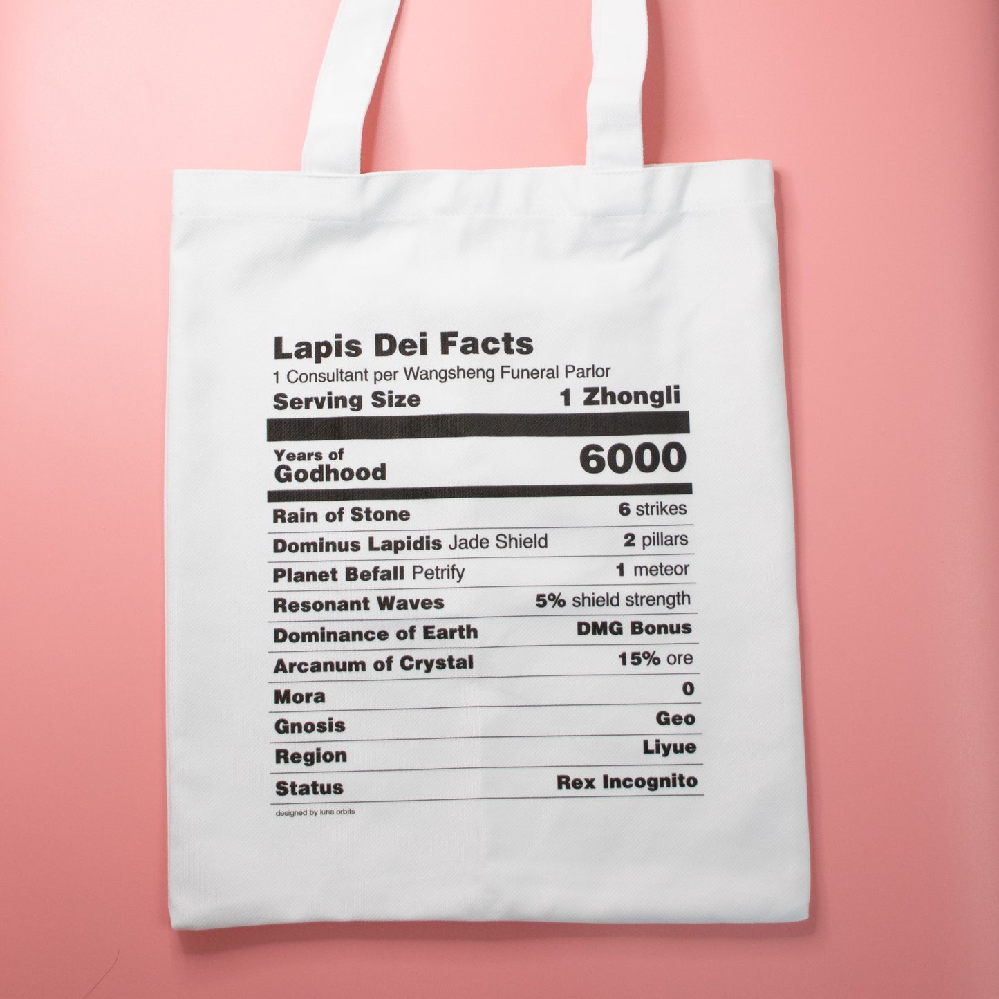 Zhongli Nutrition Facts Geshin Milky Tote Bag